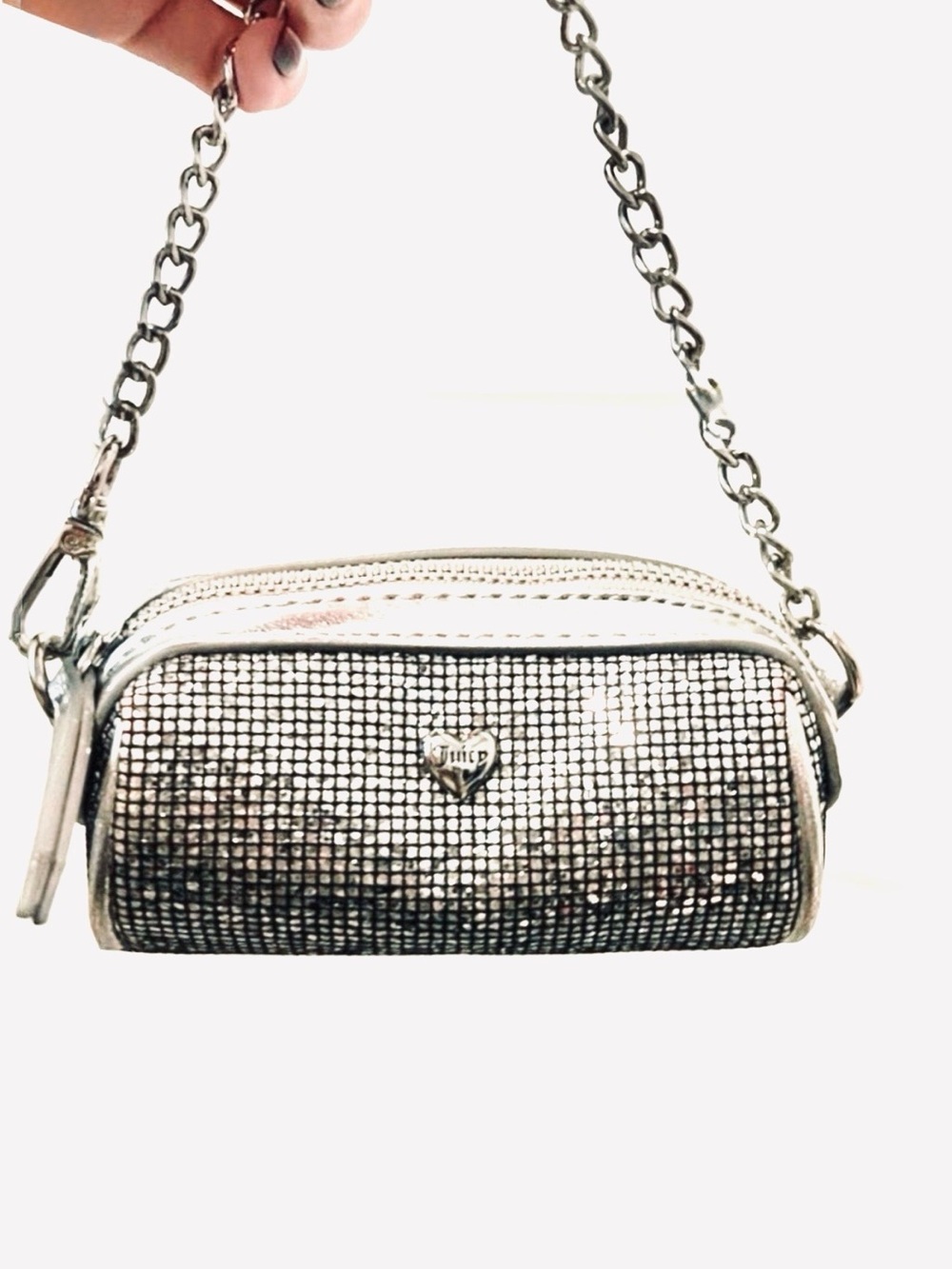 JUICE COUTURE, Mini Barrel Coin Purse Sparkly Rhinestone Micro Bag